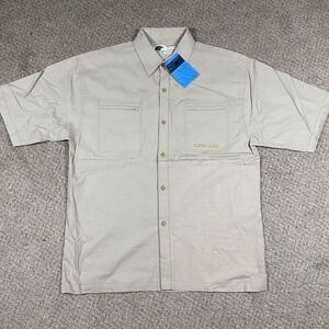 Y2K Clench Linen Short Sleeve Button Down NWT Embroidered Lion Zippers